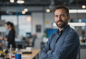 Fototapeta premium Male packaging engineer at a new bottle design station, showcasing creativity