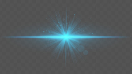 Light burst. Blue starburst with fine rays, sparkles, and radial symmetry on transparent backdrop, ideal for fantasy or magic concepts.