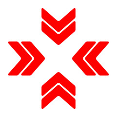 Movement icon. Outlined chevrons arranged outward in cross pattern. Symbolizes expansion, transfer, or directional flow in design interfaces.