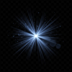 Light burst. Blue radial flash with sparkles and transparent glow, ideal for tech, fantasy, or magical visuals and dynamic user interfaces.