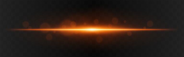 Light burst. Golden horizontal glow with radial flare and soft particles on dark transparent background, suitable for tech or sci-fi visuals.