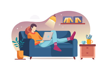 Relaxed man working from home on laptop