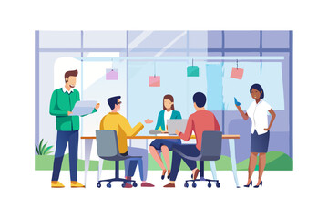 Diverse team meeting in modern office space