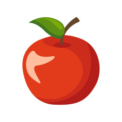 Apple with Leaves Flat Illustration Cartoon