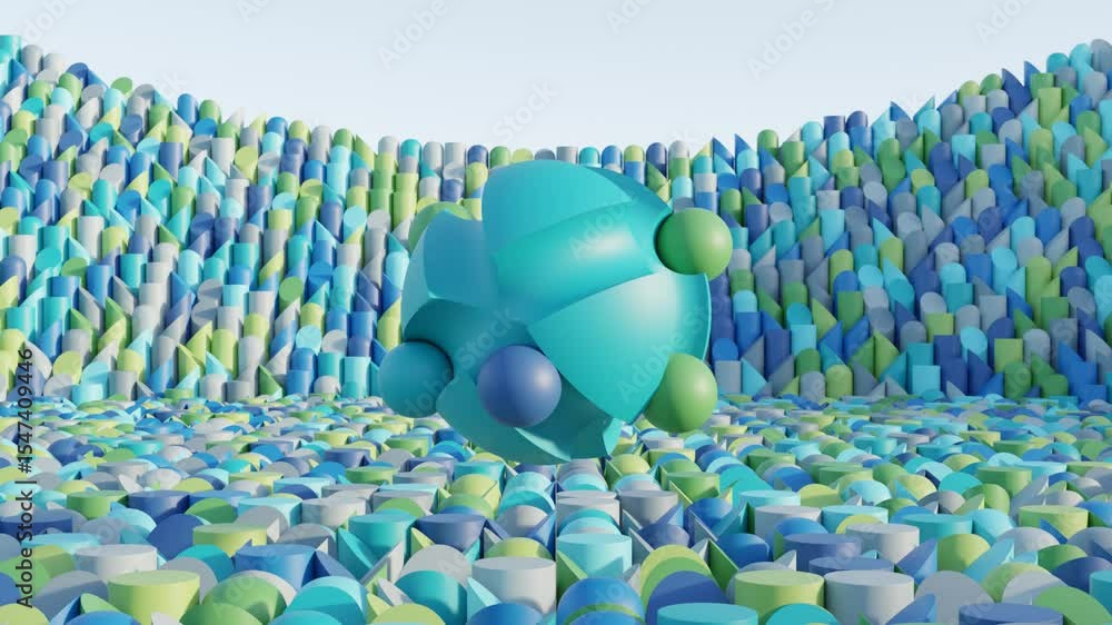 Aufkleber seamless 3d animation of floating spheres in blue-gray color palette, abstract geometric loop perfec