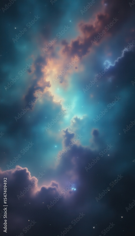 Poster vibrant nebula with cosmic clouds and stars in outer space