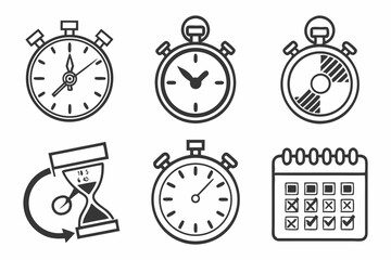 Collection of time related icons isolated on white background