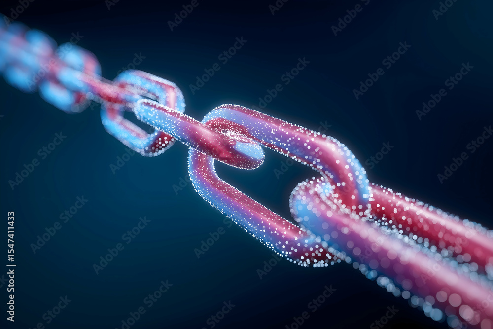 Aufkleber a digital rendering of a glowing chain link with particles, symbolizing strength, connection, and te
