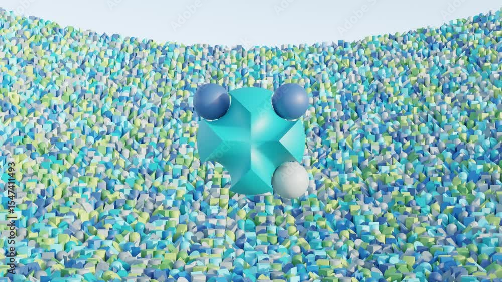 Poster 3d animation with flowing blue and green spheres in clean geometric pattern, seamless loop ideal for