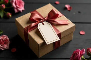 Elegant Gift Box with free space tag. Celebration concept