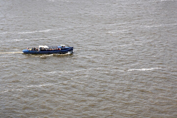 River tourism. Sightseeing boat. Water excursion.