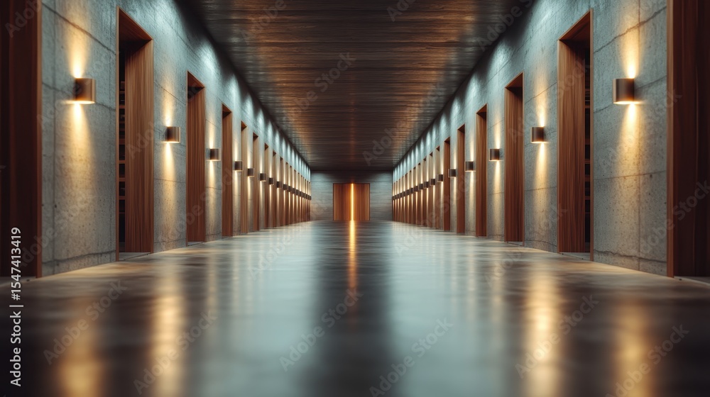 Poster a beautifully designed corridor with soft, ambient lighting that creates a calming atmosphere, invit