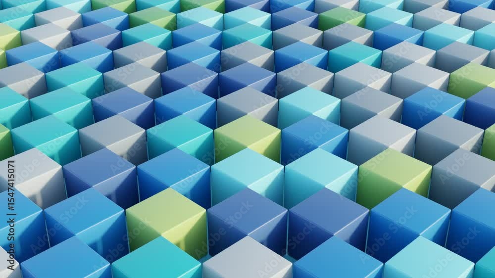 Aufkleber seamless 3d animation of cubic arrays in cool blue and green gradients, abstract geometric loop idea