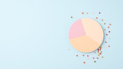 Pastel pie chart with confetti on blue background