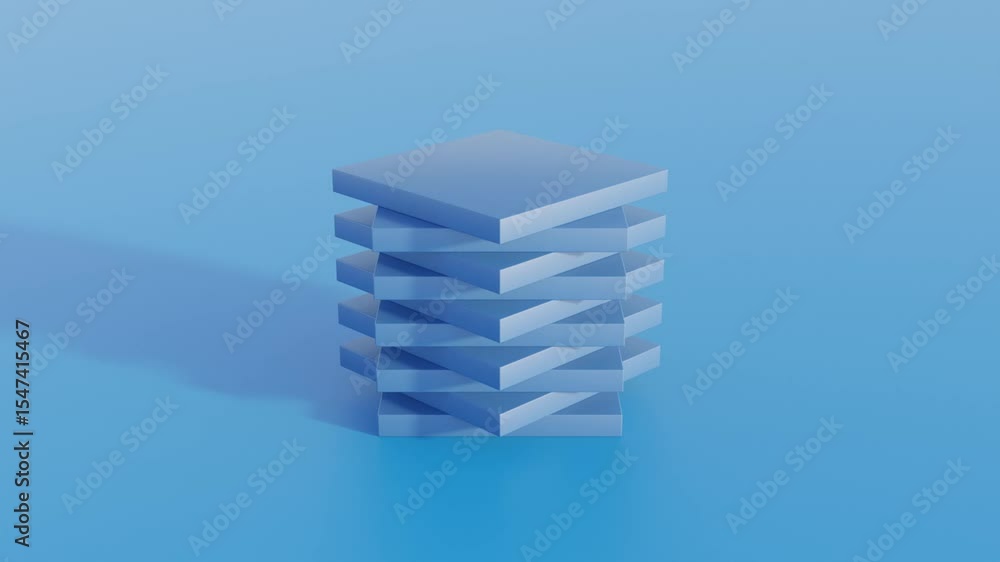 Aufkleber minimalist 3d animation with floating blue square plates over a solid blue background. seamless loop