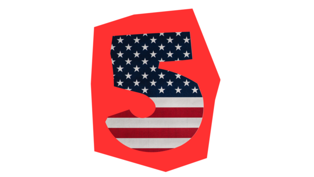 American flag-themed number five, irregular shape, patriotic design.