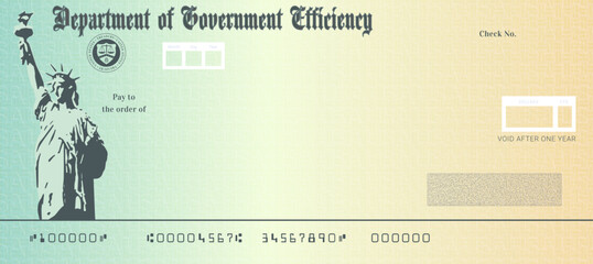 Blank Fake Stimulus Check. Phony Department of Government Efficiency payment bill.
