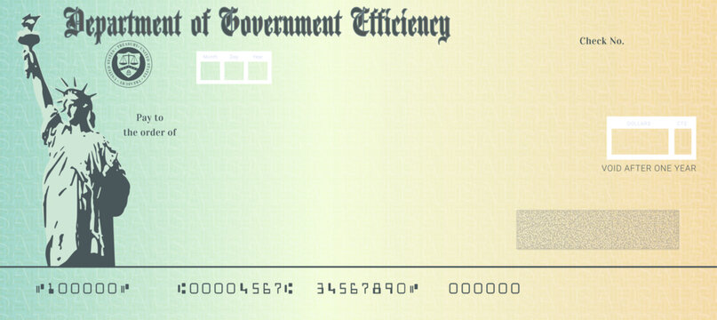 Blank Fake Stimulus Check. Phony Department of Government Efficiency payment bill.