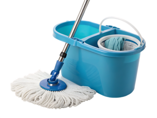 bucket with mop and-bucket isolated on white background png, ai generated