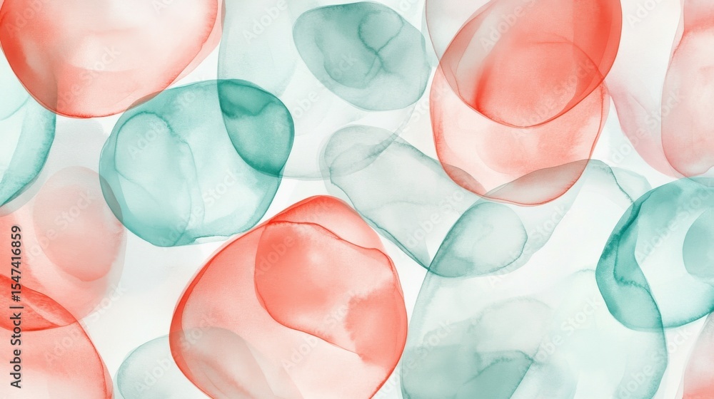 Poster abstract red and green watercolor shapes in serene studio setting