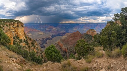 Grand Canyon Thunderstorm Panoramic A Dramatic Landscape View