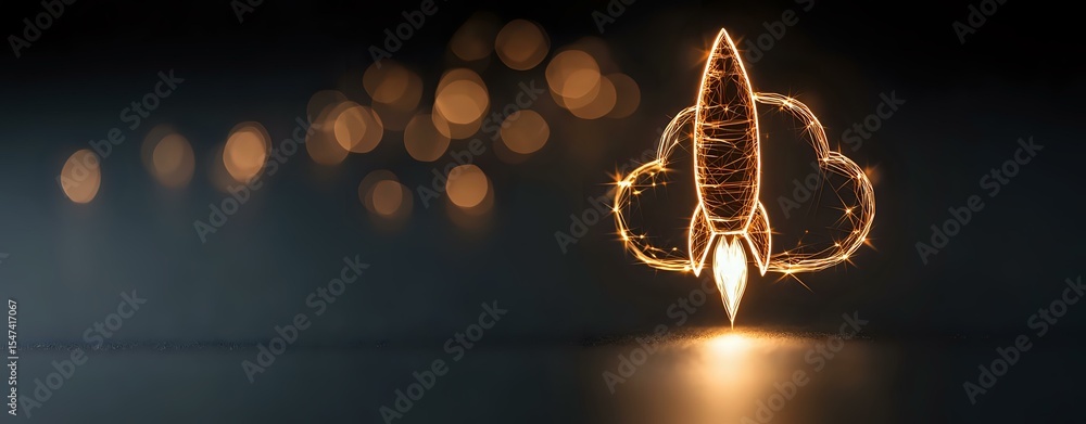 Poster glowing rocket light painting with bokeh effect against dark background creates magical atmosphere f