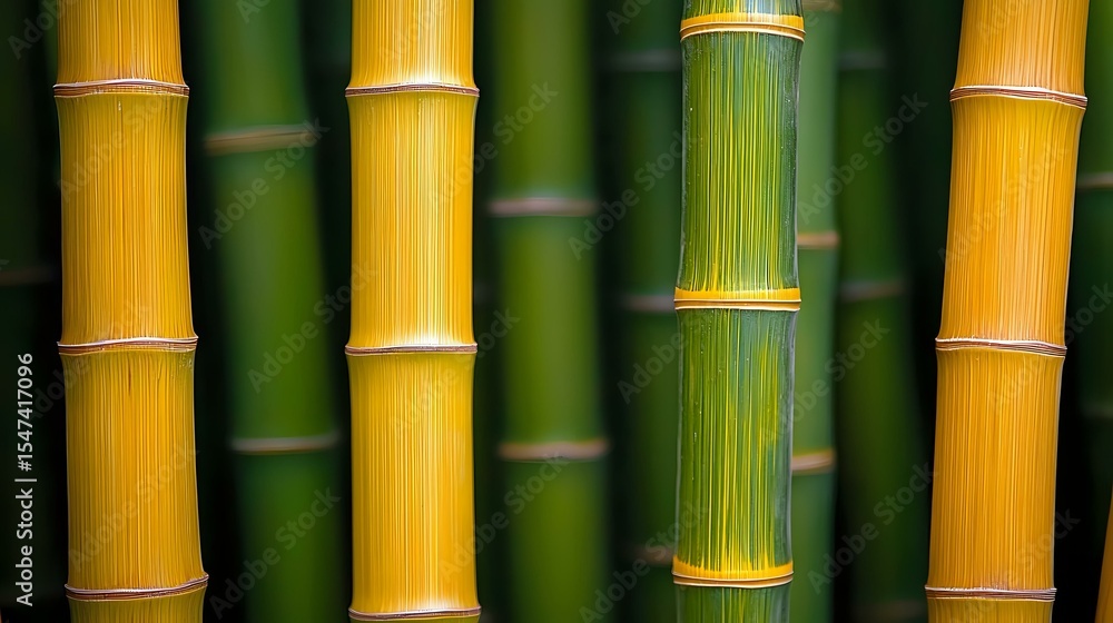 Aufkleber yellow and green bamboo stems in close-up view showing natural texture and patterns, creating zen-li