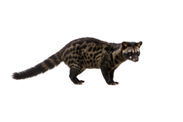 Civet Cat in Aggressive Stance with Open Mouth and Sharp Teeth, Isolated PNG on Transparent Background