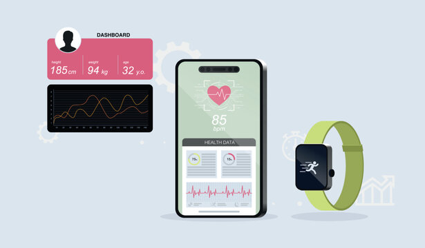 a health monitoring app and a smartwatch that measures body parameters - Powered by Adobe