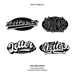 Editable Text Effect Vector of Black White Street wear Lettering Hangtag Tshirt Label apparel Logo for craft, printing, small business, creative industry, card