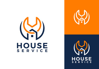 creative home service logo. construction, home repair, and building vector design concept