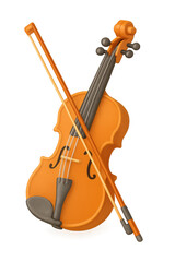 Fototapeta premium Vibrant orange violin with pair of bows crossed over it, showcasing its elegant design and craftsmanship. warm glow highlights instrument curves, evoking sense of musical passion and creativity
