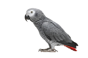 African Grey Parrot Side View with Red Tail Feathers, Transparent PNG for Educational, Pet, or Wildlife Design Themes