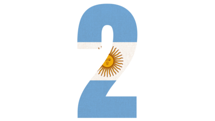 A stylized illustration displaying the number two filled with the Argentinian flag design.