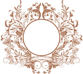 Luxury vintage hand drawn grape leaf wreath round vector illustration