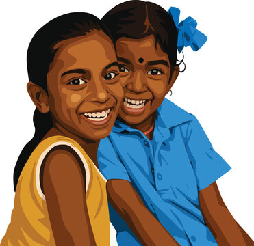 Smiling Indian sister kids vector illustration