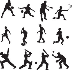 cricket , football , badminton silhouette design set.