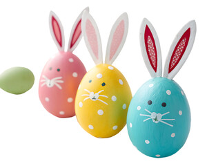 Obraz premium easter eggs with bunny ears isolated on white background png, ai generated