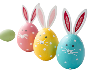 easter eggs with bunny ears isolated on white background png, ai generated