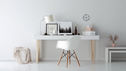 Stylish home office with a clean desk, minimalist chair, and modern decor to inspire focus.