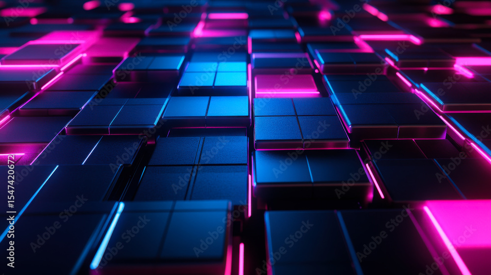 Poster colorful illuminated squares create a vibrant abstract pattern in dark surroundings showcasing techn