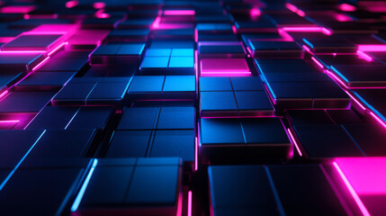 Colorful illuminated squares create a vibrant abstract pattern in dark surroundings showcasing technology and design