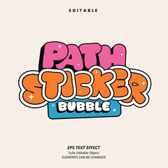 Editable Text Effect Vector of Memphis retro Bubble path sticker Logo for craft, printing, small business, creative industry, card, apparel