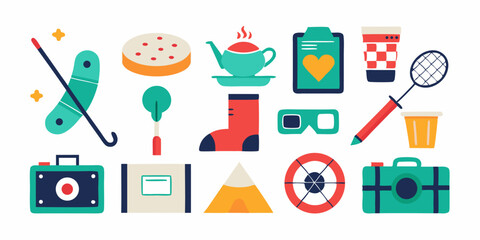 Hobbies and leisure icon set a collection of mini design icons
