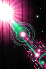 A bright light is shining on a dark futuristic background