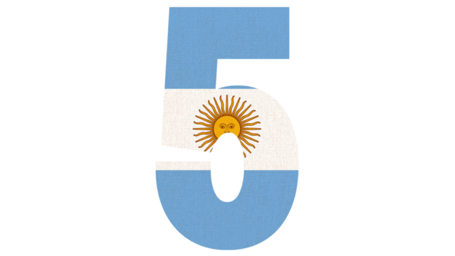 Argentinian flag forming the number five.