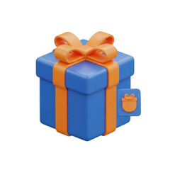 3d icon of a blue gift box with an orange ribbon 3d icon isolated on transparent background