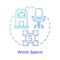 Work space blue gradient concept icon. Professional environment. Business, corporate. Round shape line illustration. Abstract idea. Graphic design. Easy to use in infographic, brochure