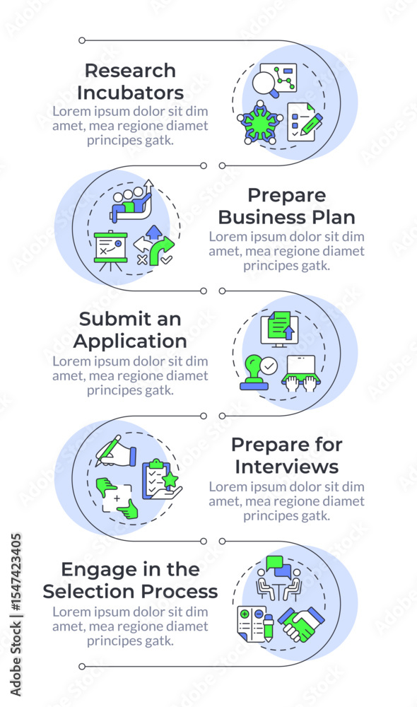 Poster business incubator applying process infographic vertical sequence. application submit, resume. visua