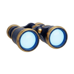 3d icon of vintage blue and gold binoculars 3d icon isolated on transparent background